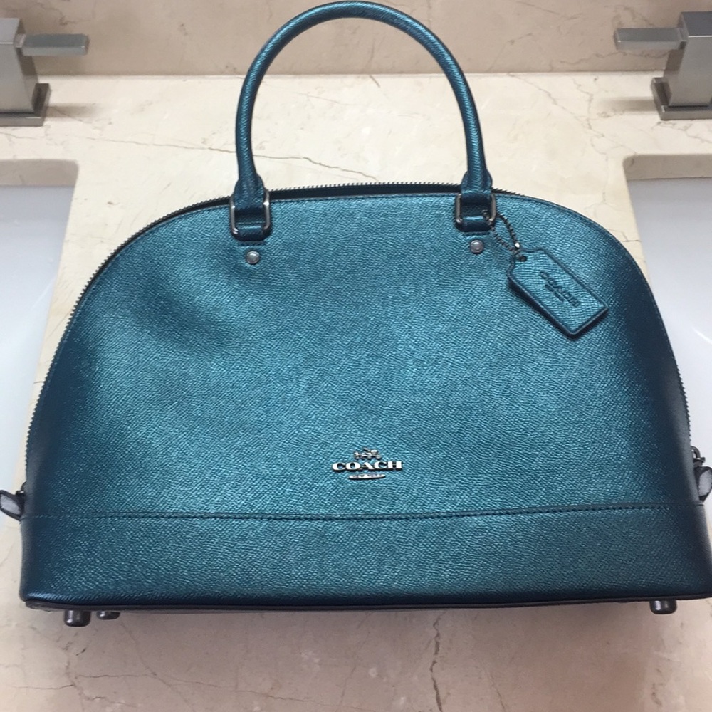 New with tags metallic dark teal Coach purse